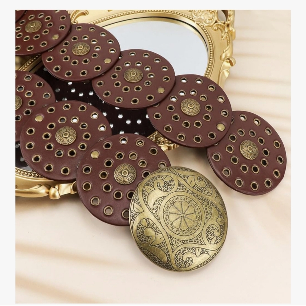 Brown Circular Studded Belt - Picture 3 of 6